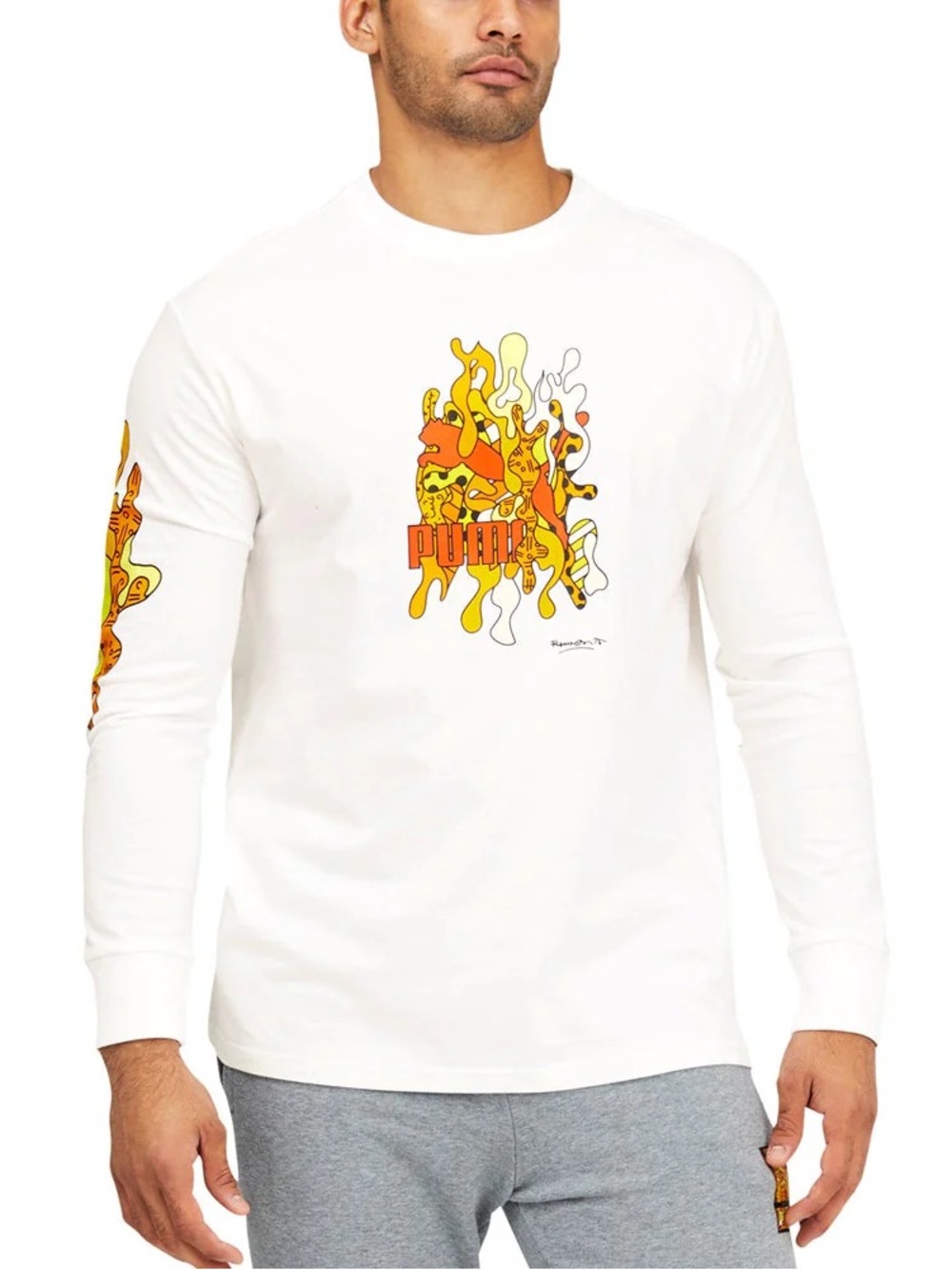Puma x Britto T-Shirt Unisex Long Sleeves White Multicolor Graphic Art Size L